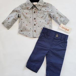 New Cat & Jack Boys 2pc Button Shirt & Navy Pants